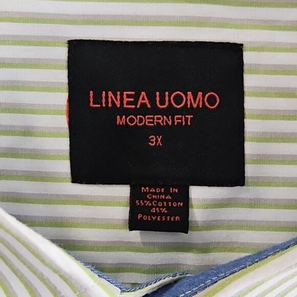 Linea Uomo Shirt Men's 3X Green Stripe Modern Fit Long Sleeve Button Up EUC LN - Picture 6 of 14